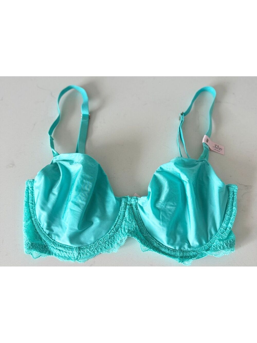 VS Dream Angels Smooth & Lace Lightly Lined Aqua Marine Demi Bra Size 32DD